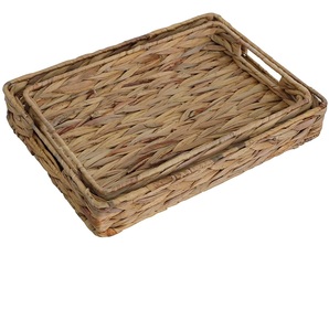 Large Woven Tray <b>Basket</b>(2 Pack), Rectangle Wicker <b>Basket</b> Tray for Coffee <b>Table</b> Decor, Water Hyacinth Serving <b>Basket</b> Trays - Product Image 1