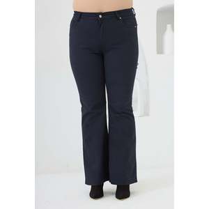 RMG Plus Size Navy Blue Cotton Blend Flare Leg <b>Pants</b> for Women - Comfortable, Breathable <b>Boot</b> Cut Trousers - Product Image 1