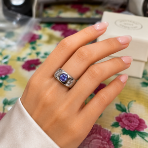 <b>Amethyst</b> for Trinity <b>Ring</b>-Vintage Yellow <b>Gold</b> Statement Jewelry with Invisible Bezel Setting Rhodium Plated Gift - Product Image 2