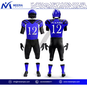 Uniforme de fútbol americano de alta calidad 2025 para hombres, diseño personalizado, tela elástica, conjunto de fútbol de Color azul liso para adultos - Product Image 2