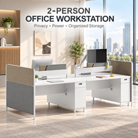 Bureau de travail en îlot pour 4 personnes avec rangements verrouillables et barre d'alimentation pour bureau professionnel