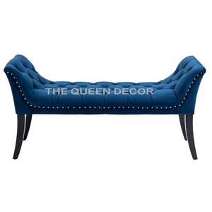 Asiento personalizado con mechones francés Vintage pequeño madera azul marino otomano muebles de dormitorio cama taburete banco - Product Image 1