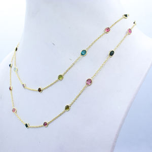 Multi turmalina joyería 925 Plata alta calidad corte ovalado turmalina Natural piedra preciosa Collar chapado en oro regalo para mujer - Product Image 3