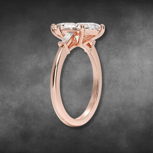 Lab Grown <b>Diamond</b> <b>Ring</b> 14KT 18KT Yellow Gold MarquiseCut Three Stone <b>Ring</b> With Tapered Baguette <b>Diamonds</b> For Ladies Fine Jewelry - Product Image 4