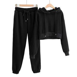 ชุดวอร์มสำหรับผู้หญิงชุดวอร์ม2ชิ้นเสื้อครอปมีฮู้ดสำหรับใส่วิ่งโลโก้ออกแบบได้ตามต้องการ - Product Image 1