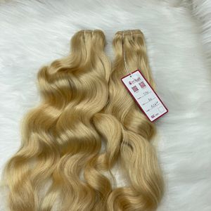 Vendedor-extensiones de cabello humano brasileño ondulado, pelo de trama virgen de doble estiramiento, COLOR rubio NATURAL, #60, misma cutícula - Product Image 5
