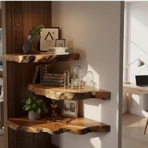 Estantes de Almacenamiento de Pared de Madera Rústica Sólida para Dormitorio, Estantes Flotantes de Esquina de Madera, Estantes de Almacenamiento Multifuncionales Montados en la Pared - Product Image 2