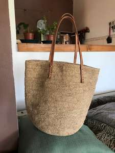 Borsa in rafia all'uncinetto del Madagascar manici in pelle fatti a mano donna stile classe tutto il forno fodera in cotone chiusura magnetica in tessuto shopping - Product Image 2