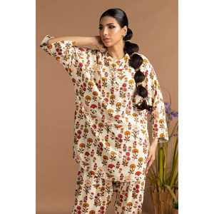 Conjunto de Dos Piezas para Mujer, Estampado Dobby Color Crema, Tela Crepé, Top de Manga Tres Cuartos, Tallas XXS y XS, para Oficina - Product Image 4