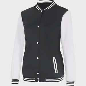 Women's Premium <b>Black</b> Varsity <b>Jacket</b> – Classic Athletic Letterman with Contrast White Sleeves - Product Image 6