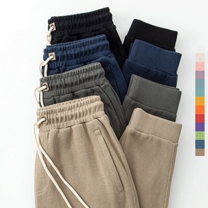 Pantalones de lana de algodón para hombre, pantalones de chándal cálidos de invierno con cintura elástica, pantalones de chándal transpirables teñidos de Color sólido al por mayor - Product Image 3
