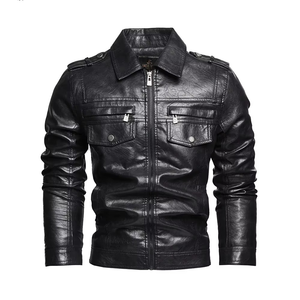 Chaqueta de Cuero para Hombre, Otoño Invierno, Motocicletas, Abrigos de Cuero Genuino, Moda Masculina, Cuello Camisero, Estilo Motero Vintage Informal - Product Image 4
