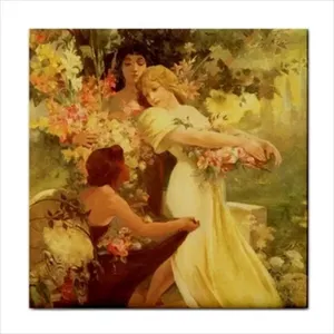 Alphonse Mucha's Art Nouveau Azulejo de cerámica Back Splash Border Spirit of Spring-Accesorios de azulejos Premium - Product Image 1