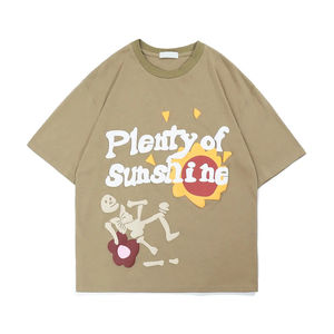 เสื้อยืดพิมพ์ลายพัฟฟ์ผ้าฝ้าย 100% สวมใส่สบายทรงหลวมสำหรับผู้ชาย ขายดีจากโรงงาน เนื้อผ้านุ่มยั่งยืน - Product Image 1