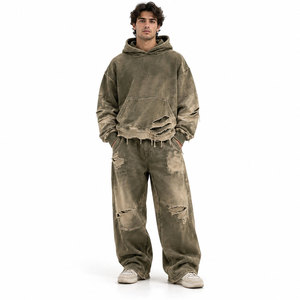Ensembles décontractés en molleton doux effet vieilli (hoodie et pantalon) style streetwear – Fournisseur pour commandes en gros - Product Image 1