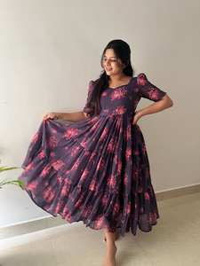 ชุดเดรสแบบชิ้นเดียวแขนยาวพิมพ์ลายดอกไม้สำหรับผู้หญิงชุดเดรสผ้าไหมสำหรับงานแต่งงานงานปาร์ตี้สไตล์อินเดียสำหรับผู้ใหญ่ - Product Image 3