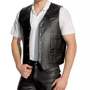 เสื้อกั๊กหนังวัวแท้สำหรับผู้ชาย, เสื้อกั๊กขี่มอเตอร์ไซค์กันลมกันน้ำฤดูหนาวระบายอากาศสไตล์ตะวันตกคลาสสิก - Product Image 6