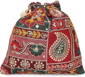 Top Modern Fancy Potli Purse With Golden Embroidery Handmade Woman <b>Wristlet</b> Ethnic Potli Batwa Purse - Product Image 2