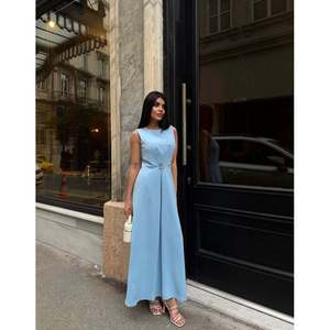 Vestido Maxi Tejido missJANELL para Mujer, Estilo Dubái con Detalle Frontal, Elegante Mezcla de Poliéster y Elastano Azul para Uso Casual o de Fiesta - Product Image 1
