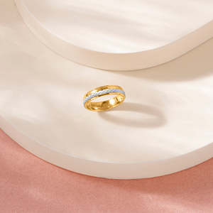 Gold Stainless Steel Geometric <b>Signet</b> <b>Ring</b> for <b>Women</b>-Trendy Eternity Style with Claw Inlay - Product Image 1