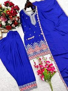 Nuevo Conjunto de Diseñador para Fiesta, Estilo Chinos con Bordado de Lentejuelas de 3 mm, Top y Pantalones Palazzo con Dupatta - Product Image 5