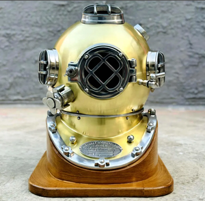 Magnifique casque de plongée sous-marine plaqué laiton avec base en bois, casque de plongée sous-marine antique de qualité supérieure, qualité premium - Product Image 1