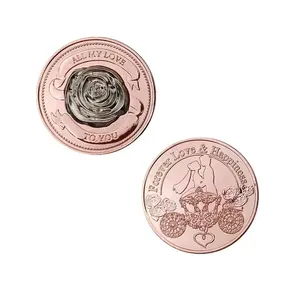 Edle Hersteller maßge schneiderte Münze mit 3D geprägten Rose Blume Hochzeit Valentinstag Liebe Business GIft Souvenir Craft Coin