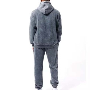 High Quality 330G Cotton Polyester Unisex <b>Men</b> Jogger Sweatsuit Tracksuit Custom Printing Sweatpants Hoodie Set acid <b>wash</b> fabric - Product Image 3