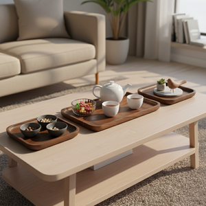 Trio élégant de plateaux de service durables et écologiques en bois d'acacia, lot de 3 pour les fêtes, les repas et les présentoirs en bois naturel - Product Image 5