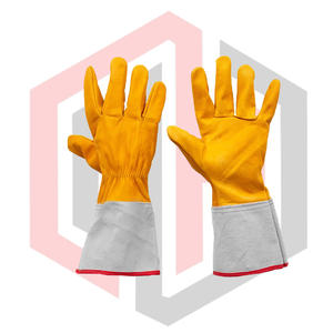 Lineman <b>Leather</b> Glove Reinforced Palm Knit <b>Wrist</b> <b>Cuff</b> Anti-Static Tear-Resistant 11 oz 14 Inch One Size Fits All Stick/TIG/MIG - Product Image 1