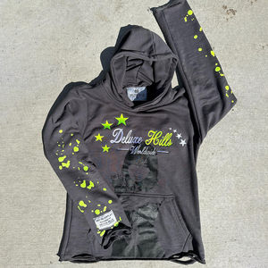 Sudadera con Capucha de Alta Calidad para Hombre, Negra, con Borde Deshilachado, Estampado Personalizado, 500 g/m², Mezcla de Algodón Básico, Sudaderas con Capucha para Hombre - Product Image 1