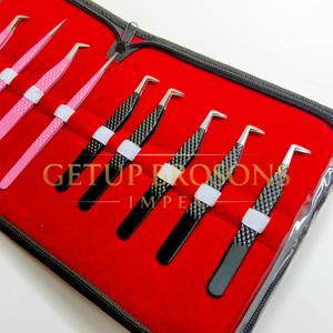 High Quality Pink & Black Powder Coating 90 Degree <b>Boot</b> Volume Silver Tip Straight & Russian Volume Eyelash Extension Tweezers - Product Image 5