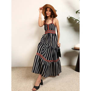 Deebaco Women's Striped Tiered Maxi <b>Dress</b> Spaghetti Strap Boho A-Line Loose Summer Casual Chiffon Sleeveless Empire Waist - Product Image 1