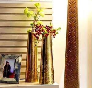 Interior Handicraft Brass Flower <b>Vase</b> Holder Hammered Bottom Design for Antique <b>Vintage</b> Living Room Decor Home and Office - Product Image 4