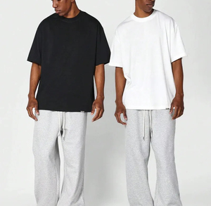 Custom Made Men's Oversized Boxy Cropped Fit T-<b>Shirt</b> 350gsm Heavyweight Knitted <b>White</b> <b>Plain</b> Digital Printed Crew Neck Design - Product Image 2