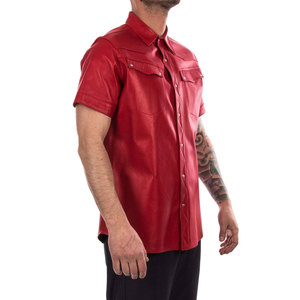 Pu cuero nuevo diseño de moda camisas de cuero para Hombres Nuevo estilo Streetwear camisas de cuero de manga corta - Product Image 3