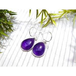 Pendientes de piedras preciosas cabujón de amatista para mujer, joyería de plata de ley 925 hecha a mano, accesorio de moda púrpura para regalos - Product Image 1