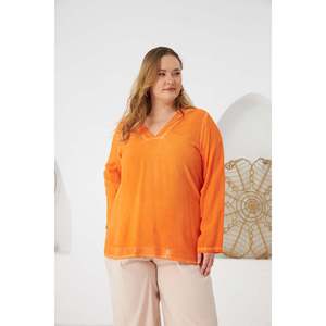 RMG <b>Plus</b> <b>Size</b> Orange Viscose Woven Blouse with <b>Sequin</b> Detail for Women, Comfortable and Stylish Long Sleeve <b>Top</b> - Product Image 2
