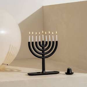 Indian <b>Black</b> Home Decorative Menorah Candle Stand Powder Coated with Customizable Christmas Design for Year-Round Use - Product Image 3