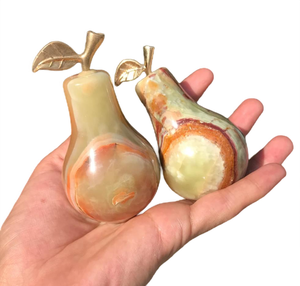 Poire d'onyx vert, sculpture de poire d'onyx vintage, sculpture de poire en laiton d'onyx - Product Image 5