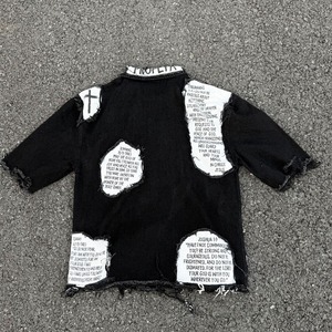 Ropa de calle personalizada, chaqueta vaquera con diseño de estampado bordado desgastado, camisas vaqueras con botones y lavado ácido para hombre de alta calidad - Product Image 4