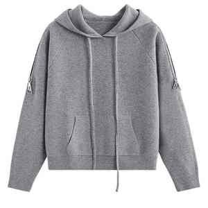 CUSTOM à la mode doux femmes 100% laine hiver pull fermeture éclair à manches longues pull à capuche - Product Image 4