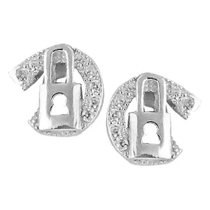 Pendientes de Plata 925 con Circonita Cúbica Corte Princesa y Diseño de Candado para Mujer, con Detalles en Oro Rosa, Blanco y Turquesa Diamante 14K/18K - Product Image 3