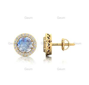 Joyería minimalista, pendientes de piedras preciosas de piedra lunar arcoíris Natural en oro macizo de 14K, joyería fina para mujeres y niñas - Product Image 3