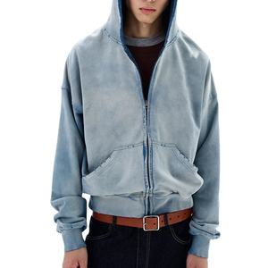 Sweats à capuche zippés pour hommes personnalisés, surdimensionnés, épaules tombantes, délavage acide, effet usé, 100% coton, streetwear décontracté, sweats à capuche zippés pour hommes - Product Image 1