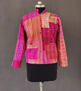 Manteau indien fait main matelassé patchwork Kantha, Kimono patchwork multicolore - Product Image 5