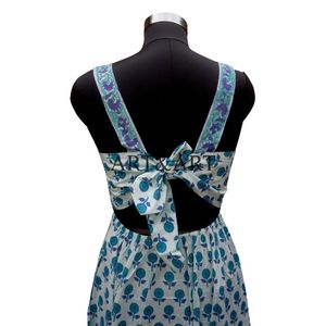 Robe décontractée pour femme en coton pur imprimé à la main en Inde, sans manches, longueur genou, technique d'impression numérique écologique - Product Image 6