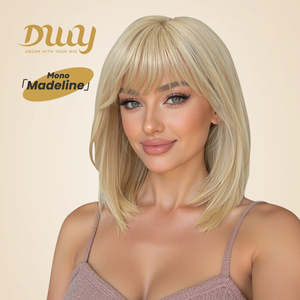 OFERTA DE LIQUIDACIÓN Madeline-DWY Peluca Sintética Lisa y Sedosa de 12 Pulgadas para Mujer, Sin Pegamento, con Frente de Encaje Mono, Parte Libre, Largo hasta los Hombros - Product Image 4