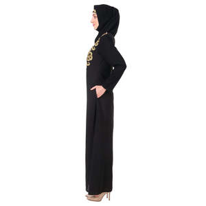 Abaya élégante pour femme AY-808, coupe droite, style modeste, avec col brodé à la main en or et cuivre, style modeste - Product Image 4