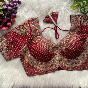 เสื้อชอลีผ้าไหมโรมันแท้เนื้อนุ่มสำหรับผู้หญิง งานปักสวยงาม เหมาะสำหรับงานปาร์ตี้ ผลิตในอินเดีย - Product Image 6